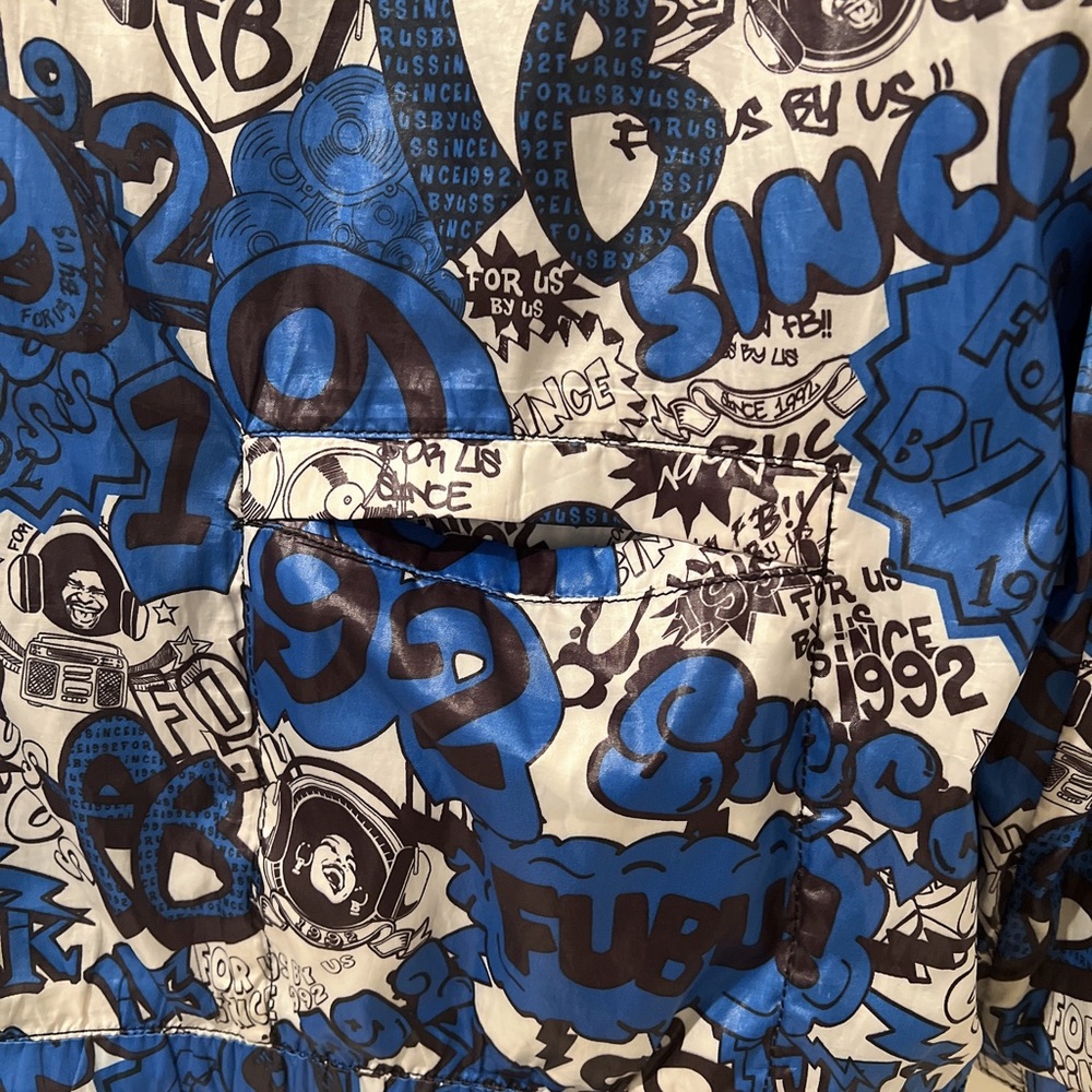 FUBU the Collection blue and white full zip Windbreaker Printed Hoodie Jacket - Picture 6 of 10